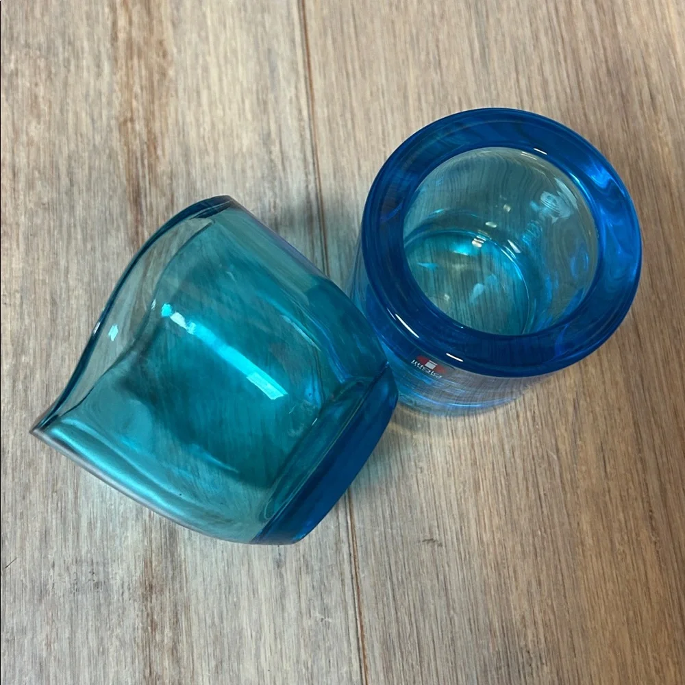 Iittala Kivi tealight glass candle holder, in a blue or turquoise color set of 2